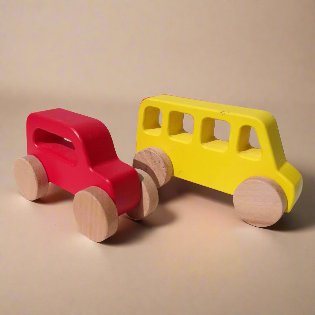 Wooden Vehicle Set With Garage ( Bus And Jeep)