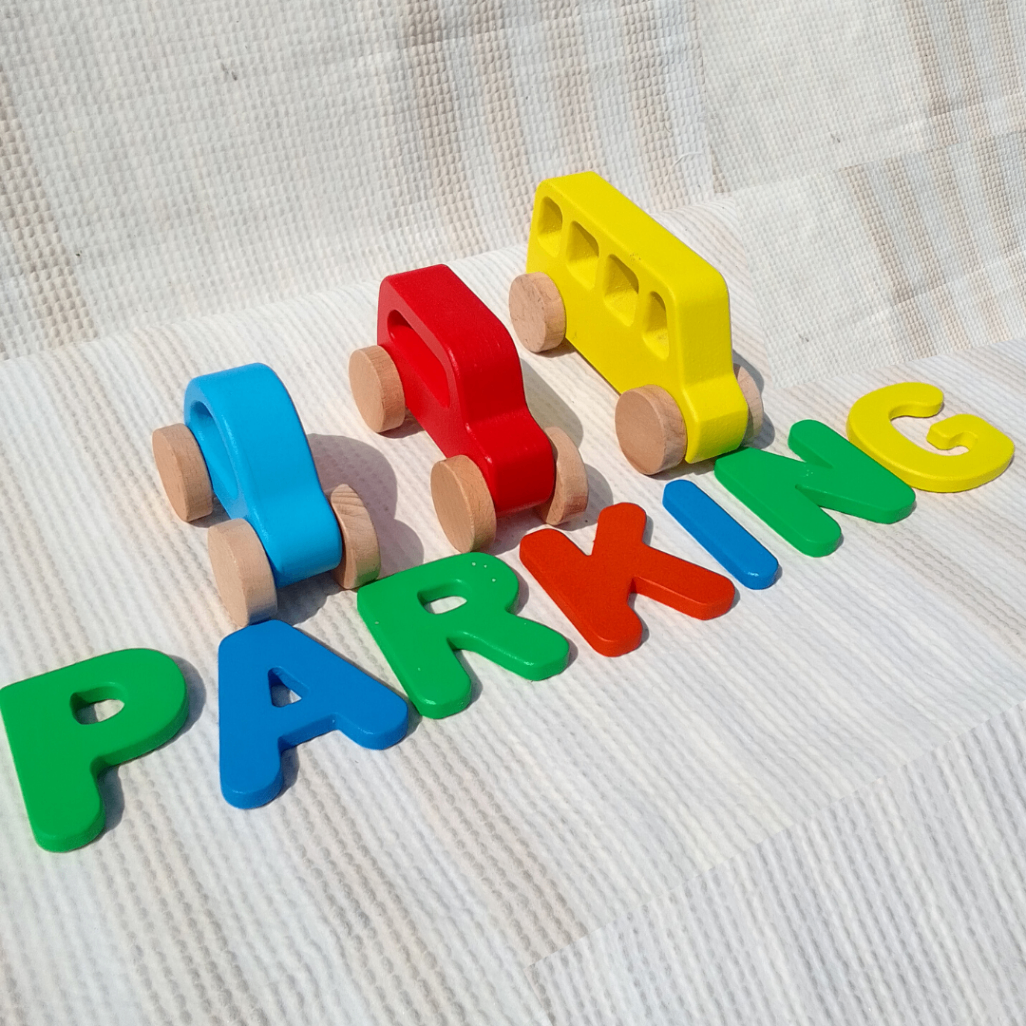 Wooden 3 Vehicle Toy Set With Garage