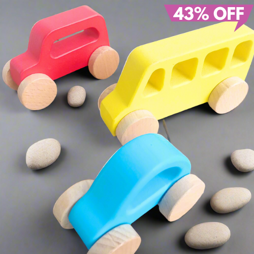 Wooden Vehicles Toy Set With Garage