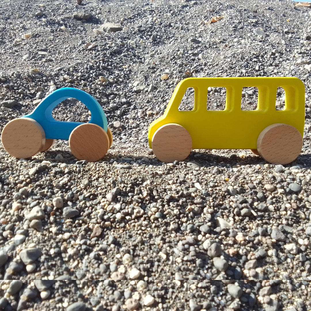 Wooden Bus & Car Combo