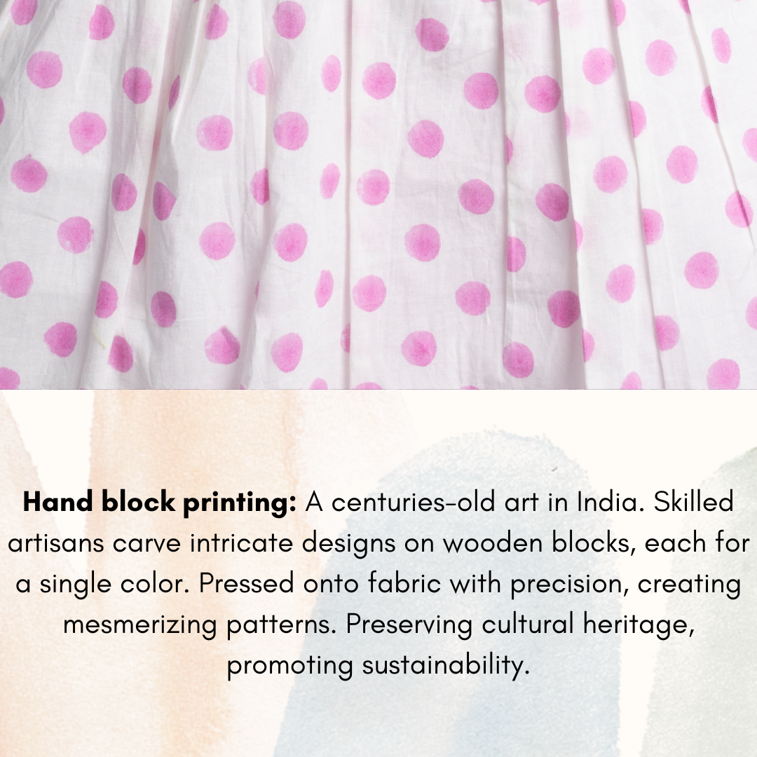 Pink Dot-Print Pure Soft Cotton Dress with Lining