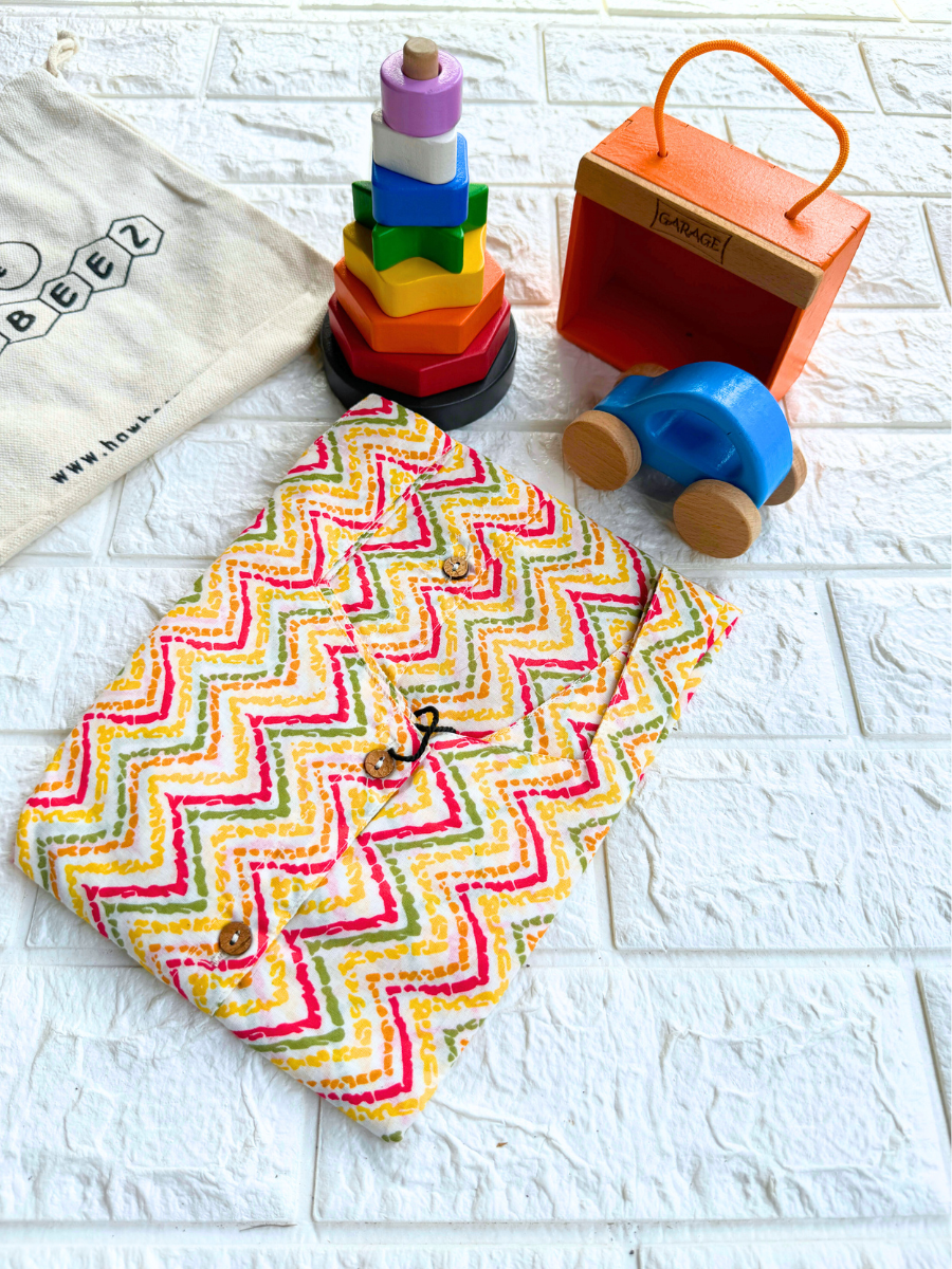 Organic cotton delight dress, multi shape stacker & wooden car combo