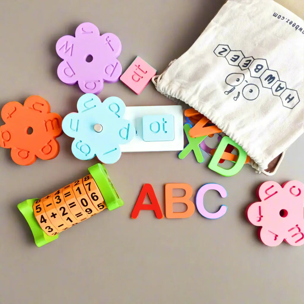 Wooden 3 Letter Words Toy, Math Wheel And English Alphabet Combo