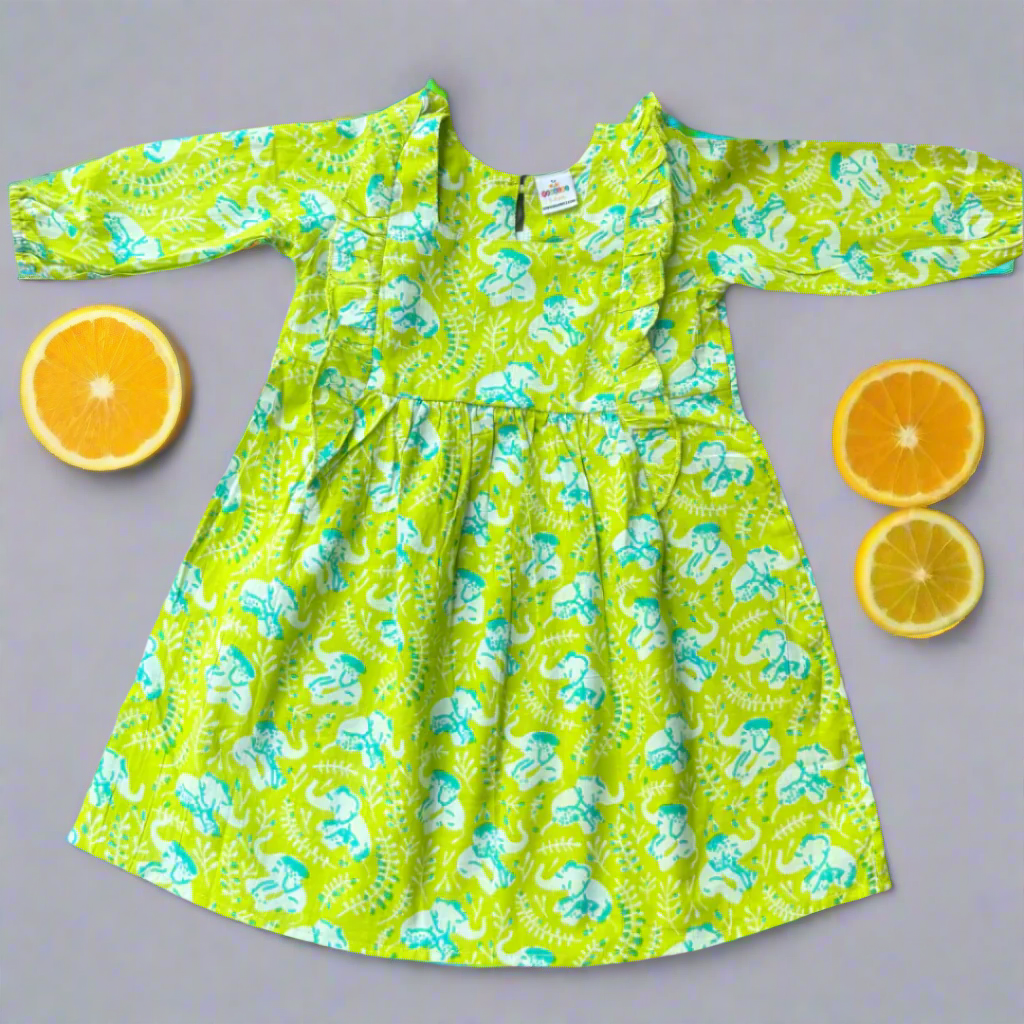 Green Blossom Organic Pure Cotton Frock