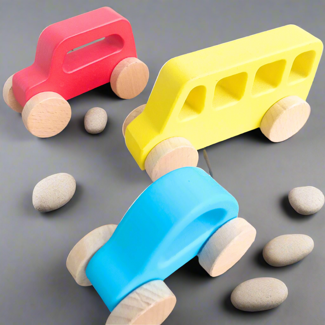 Wooden 3 Vehicle Toy Set With Garage