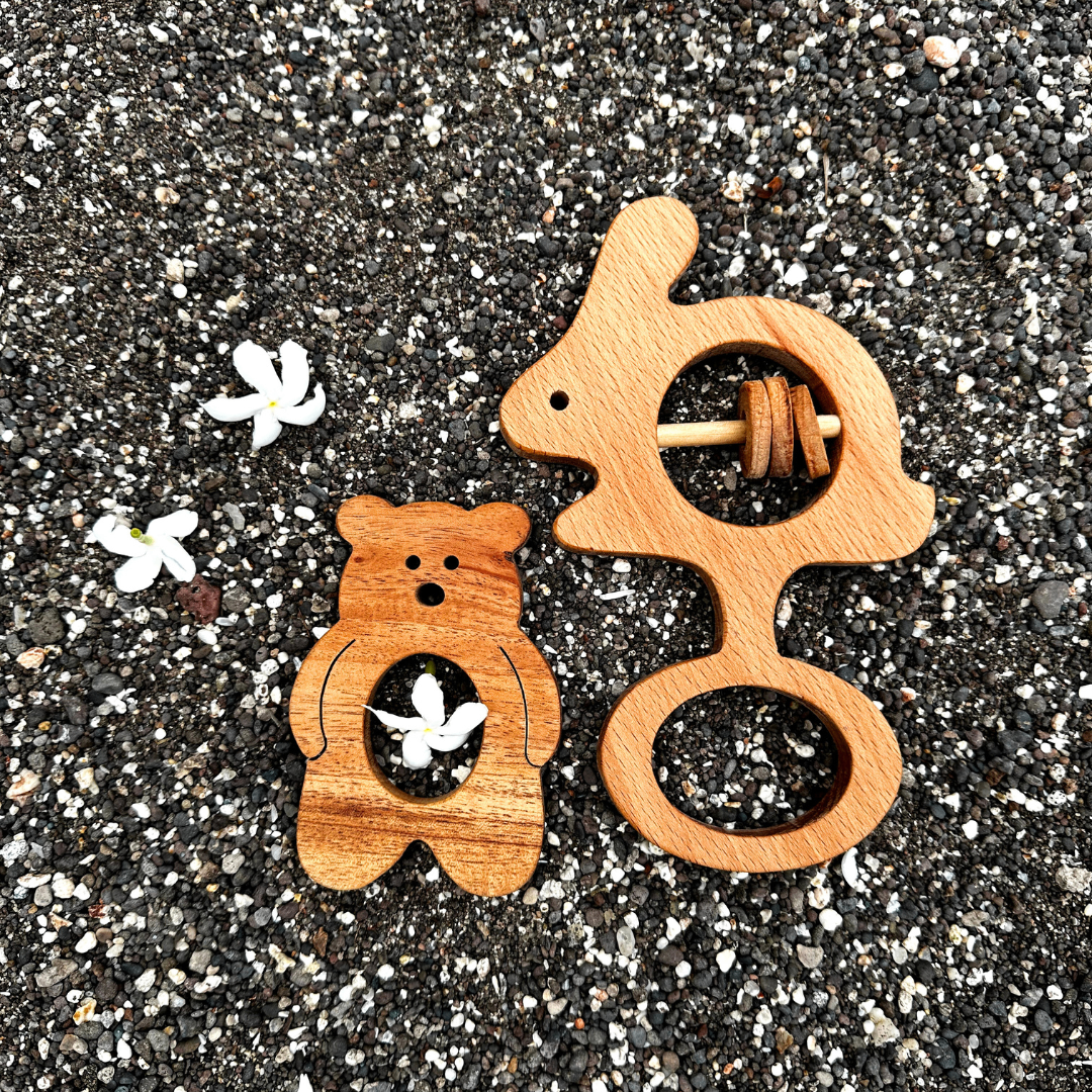 Neem Wood Teethers & Funny Bunny Wooden Rattle