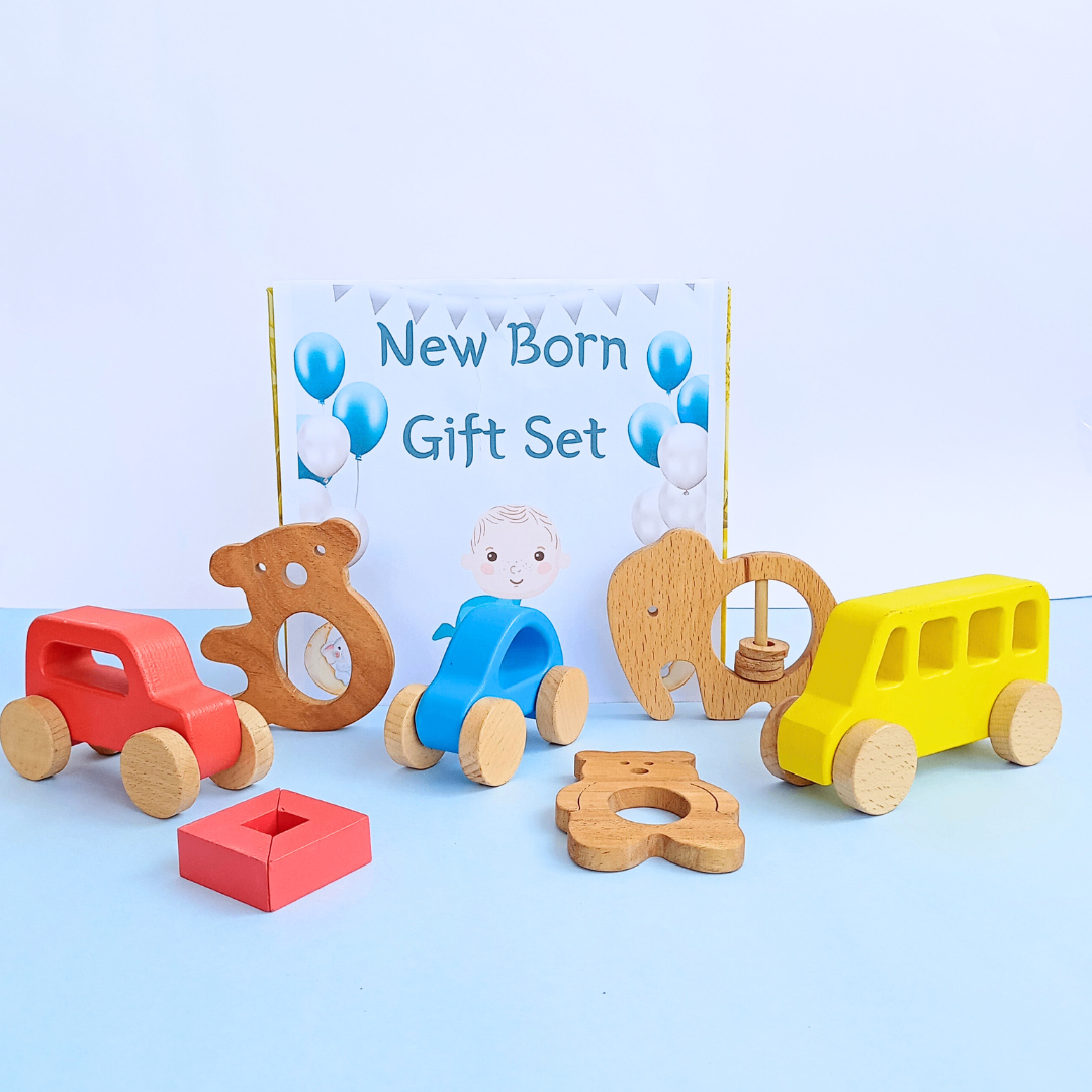 New Born Teethers And Vehicles With Garage Gift Set