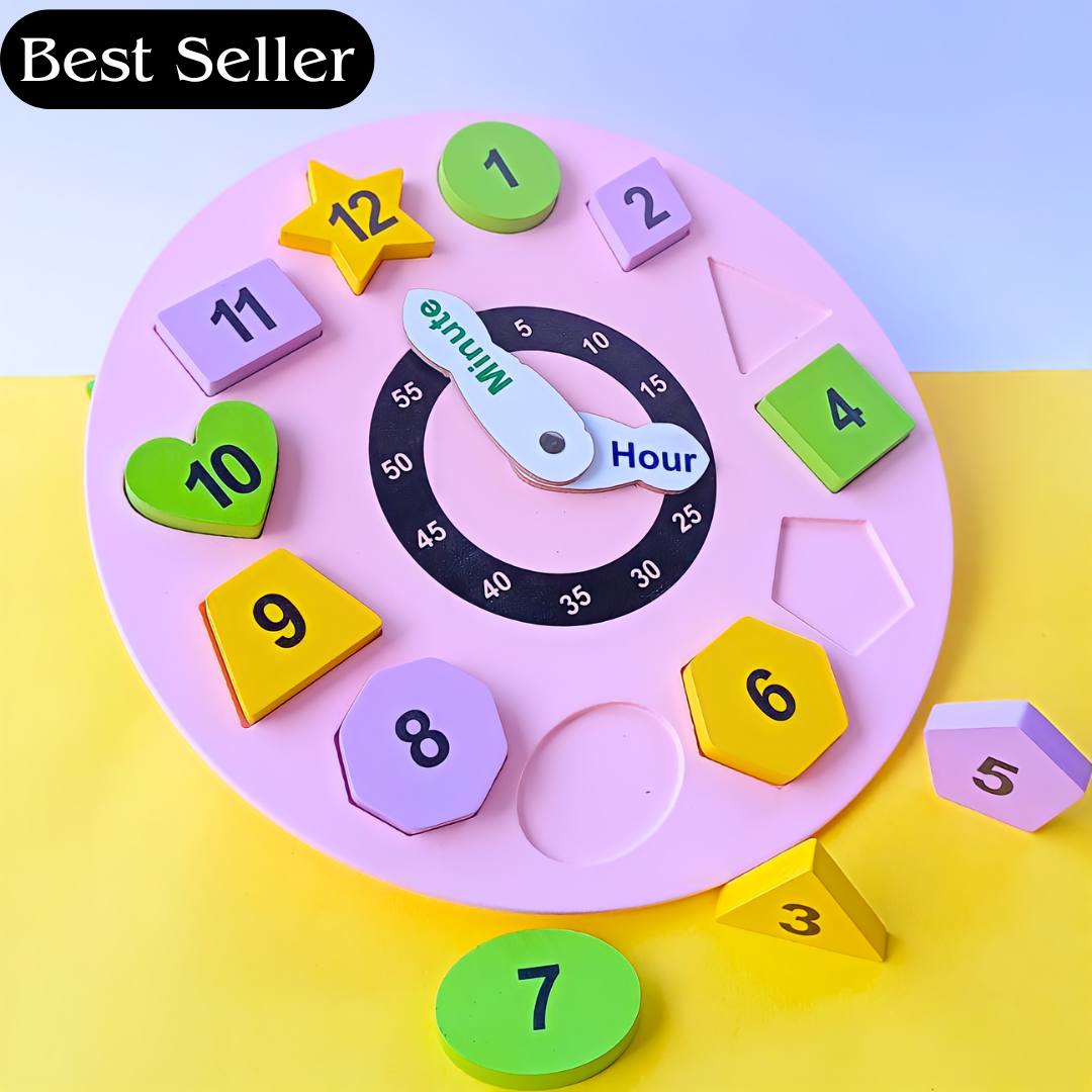 Wooden Puzzle Big Clock Toy (12 Different Shapes)