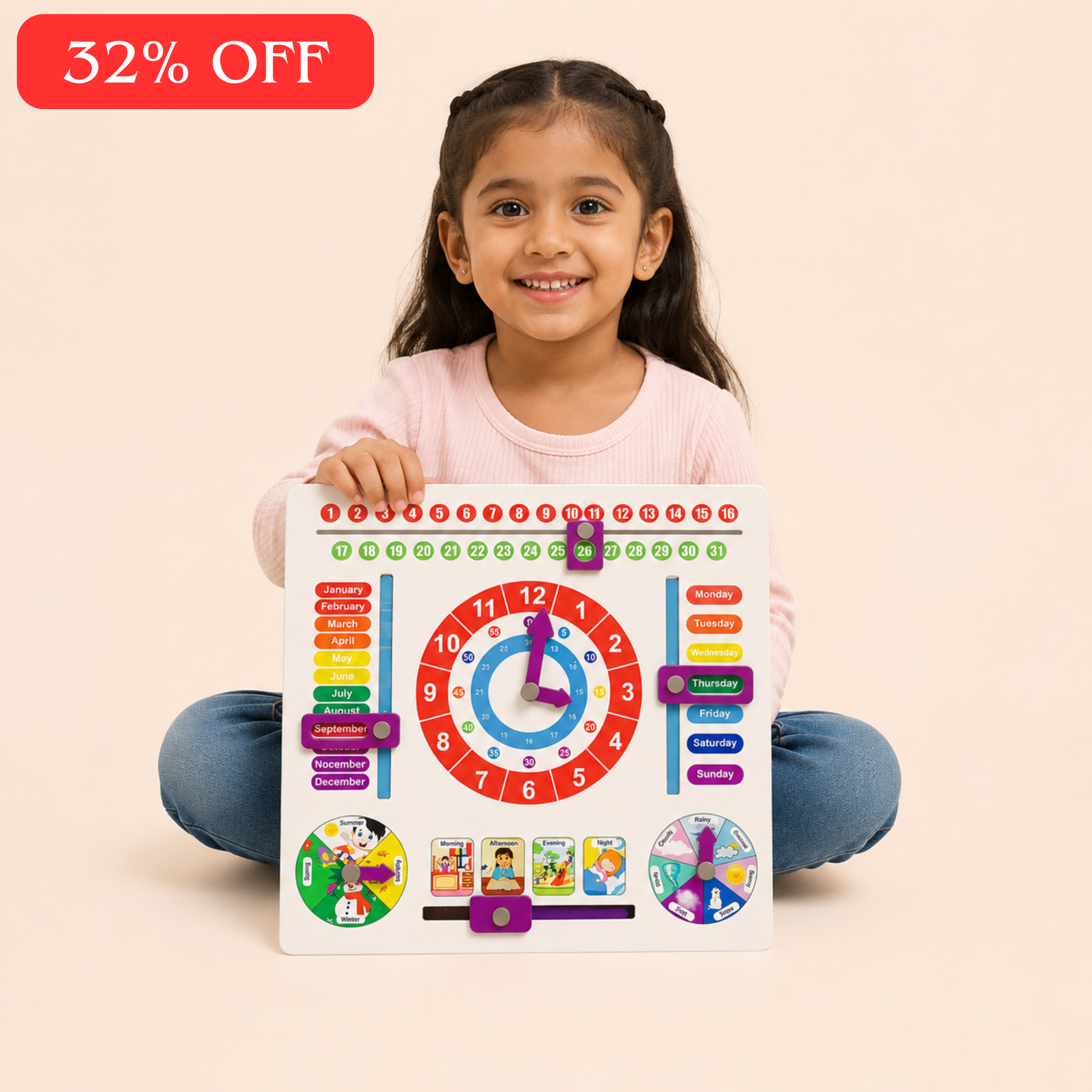 Wooden Weather & Calendar Clock Toy