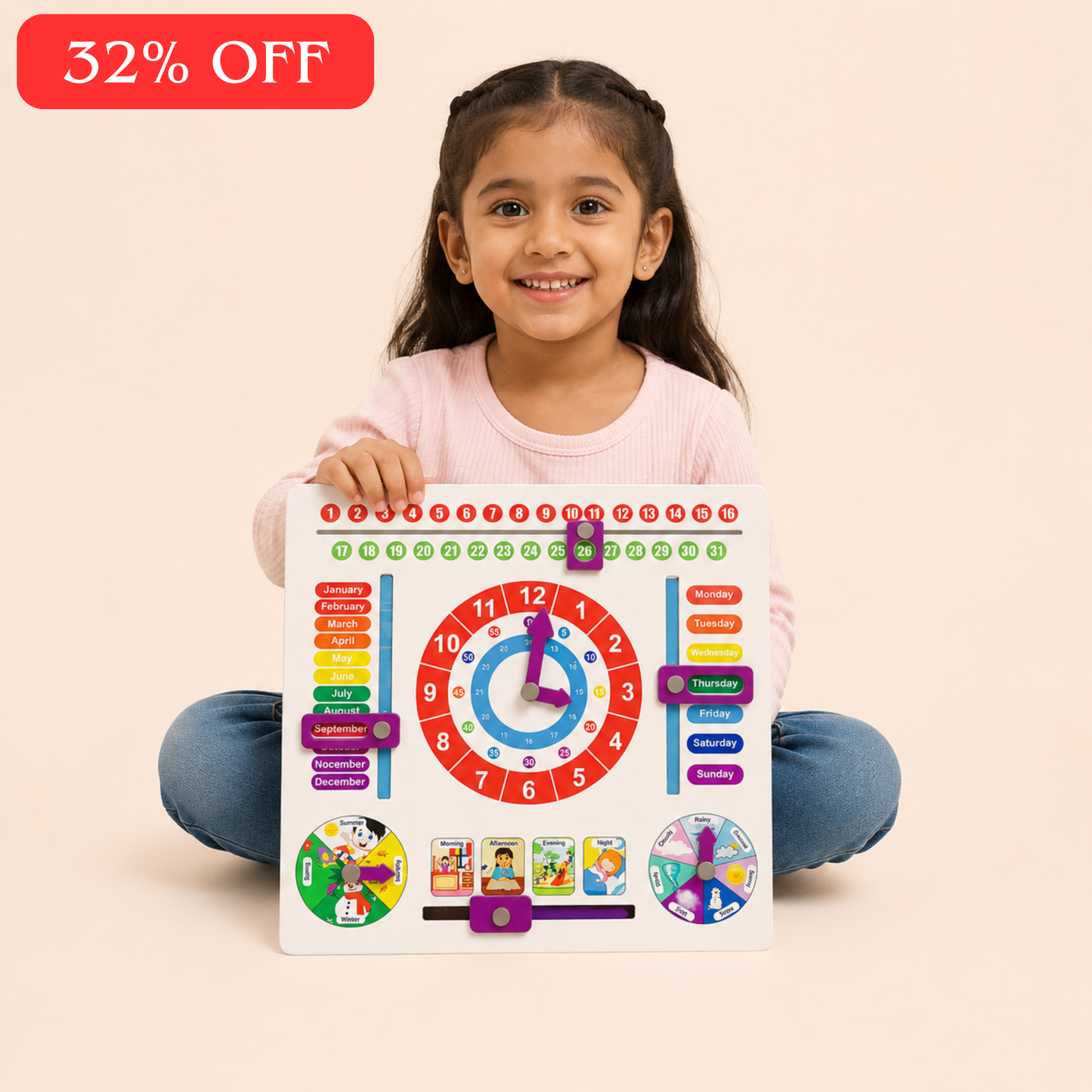 Wooden Weather & Calendar Clock Toy