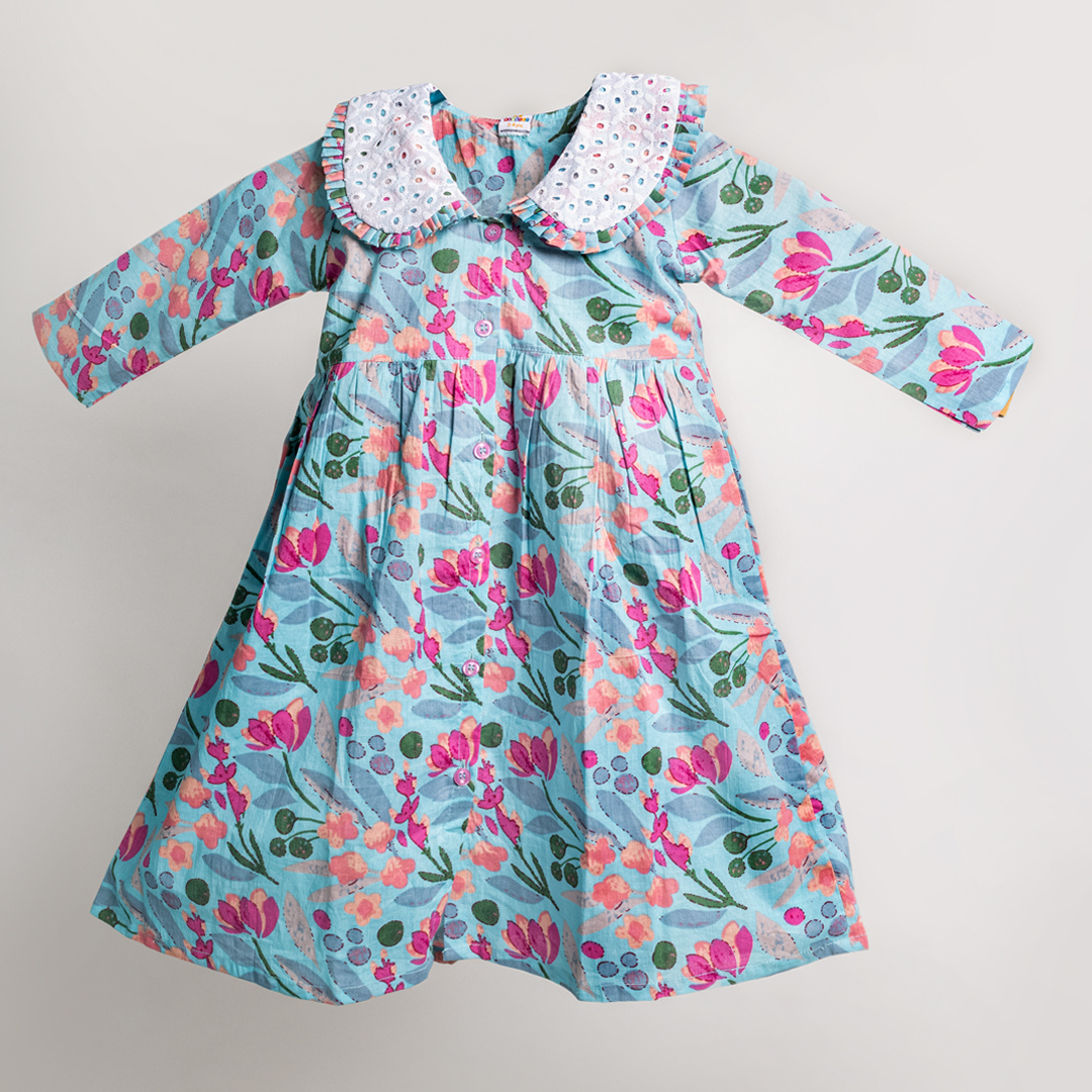 Sky Breeze Floral A-Line Pure Cotton Frock