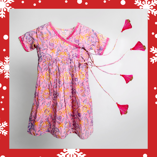 Pink Blossom Handblock Print Pure Cotton Dress