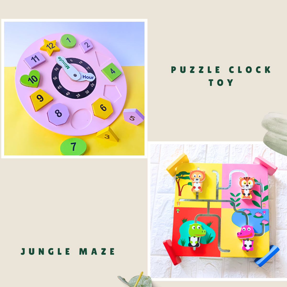 Jungle Maze & Puzzle Clock Combo