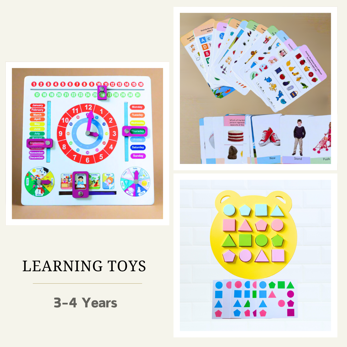 Shape Sorter, Weather Clock, Activity And Opposite Cards Combo