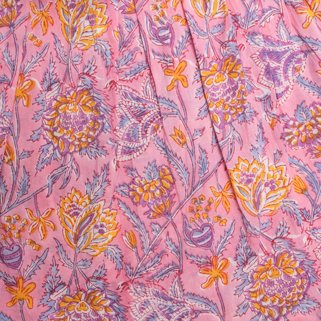 Pink Blossom Handblock Print Pure Cotton Dress