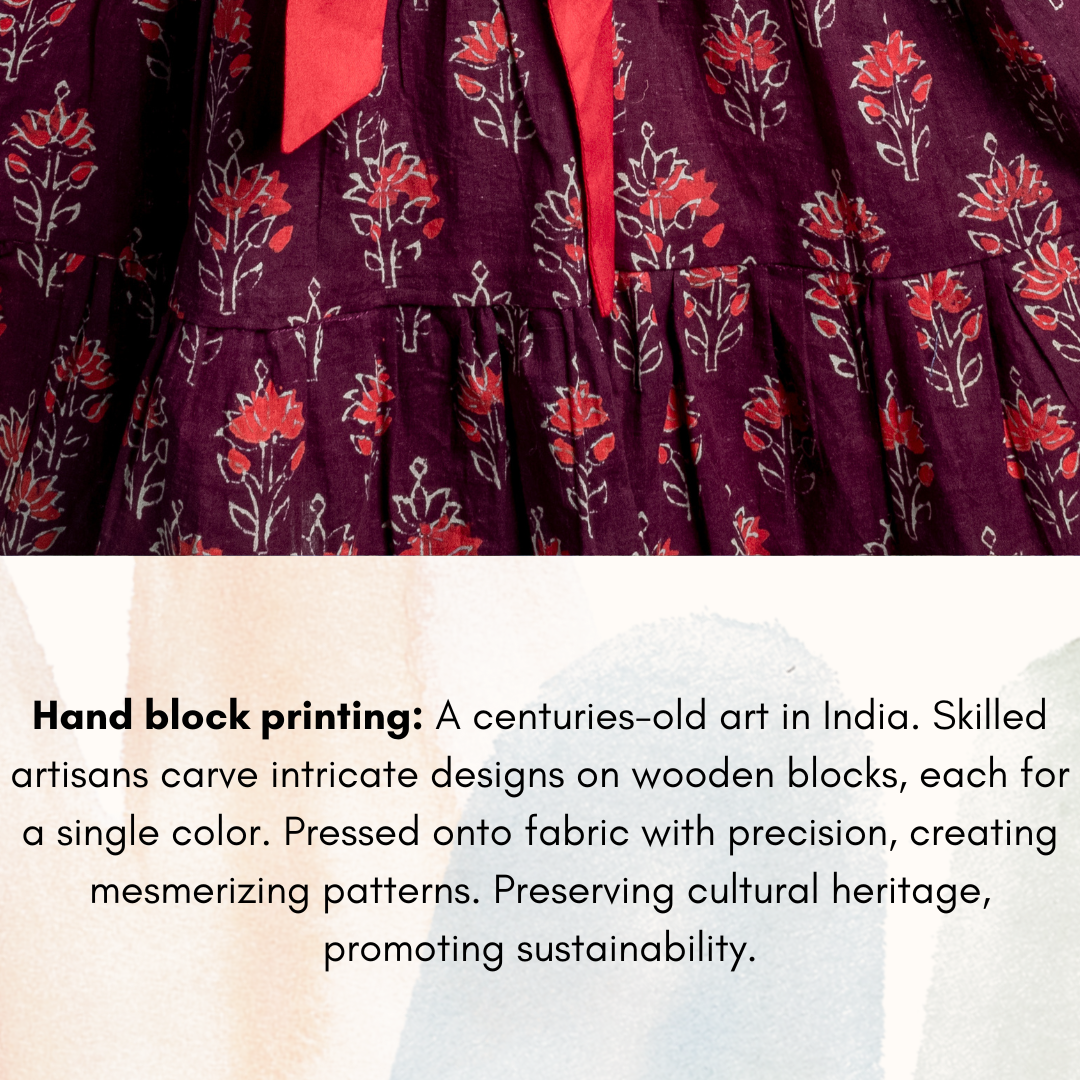 Red & Maroon Jaipur Handblock Print Pure Cotton Frock