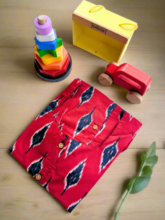 Pure cotton red frock, multi shape stacker & red jeep combo