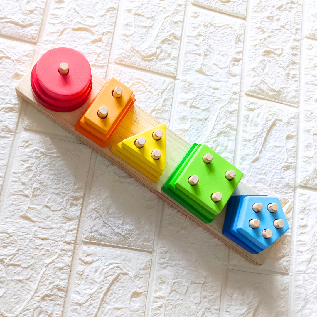 Hawbeez Wooden 5-Shape Stacking Toy for Toddlers | Montessori Fine ...