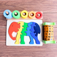 Wooden Puzzle Tray-Elephant, Math Wheel And Ring Stacker