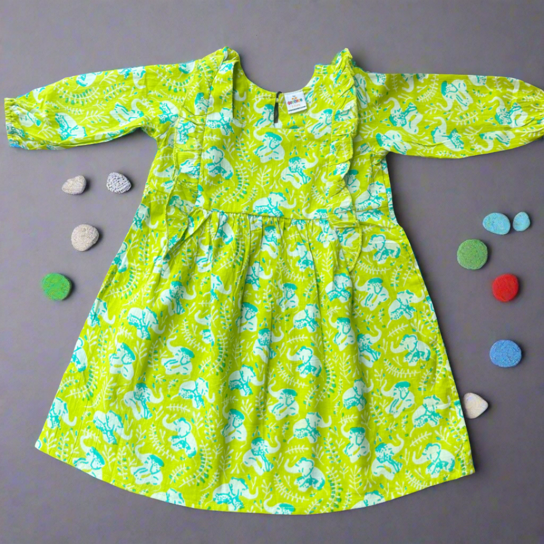 Green Blossom Organic Pure Cotton Frock