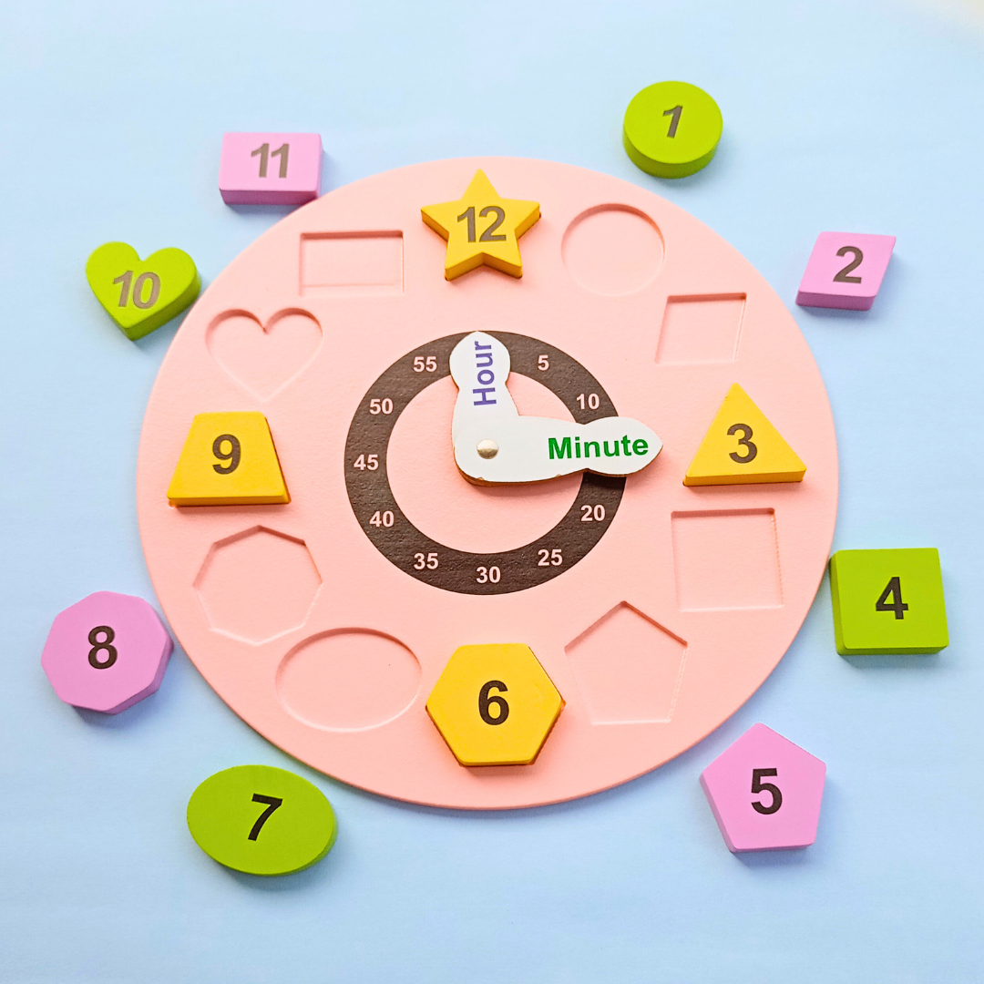 Wooden Puzzle Big Clock Toy (12 Different Shapes)