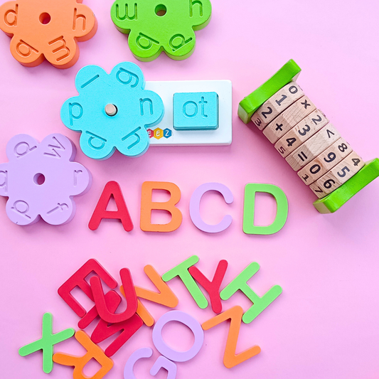Wooden 3 Letter Words Toy, Math Wheel And English Alphabet Combo