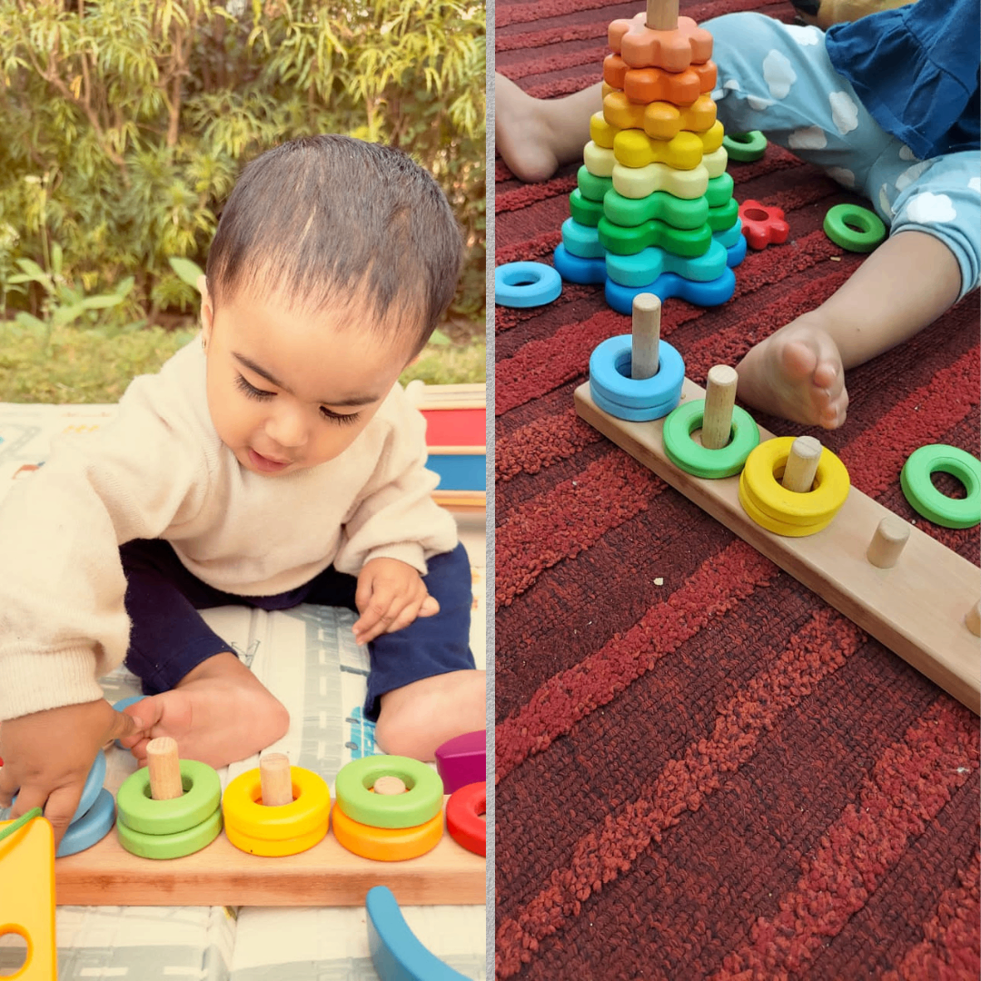 Wooden ring stacker toy for kids-Buy child safe toys online at Hawbeez.