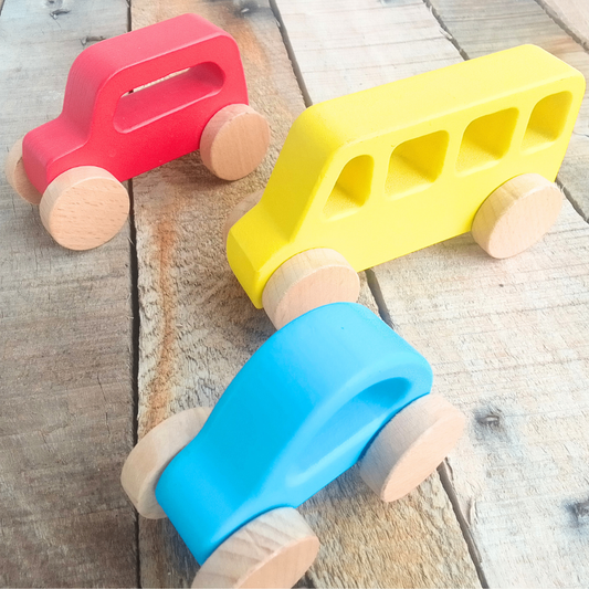 Wooden 3 Vehicle Toy Set With Garage With 1 Free Toy