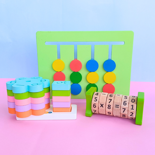 Wooden Logic game Toy, 3 Letter Words  And Math Wheel Combo